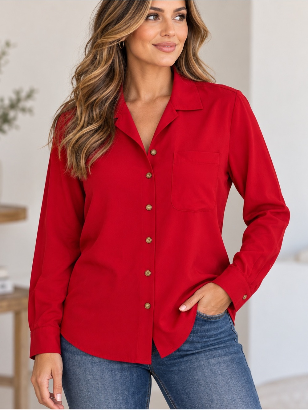 Vintage Villager Sport Liz Claiborne Women’s S Red Button Down Blouse Rayon